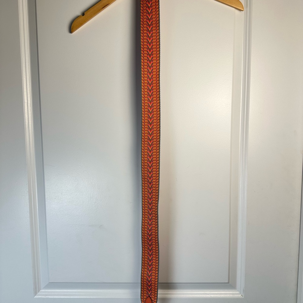 Adjustable Woven Bag Strap – Orange/Pink Chevron – Leather Ends & Gold Hardware - Picture 8 of 8
